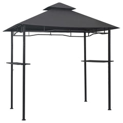 Anthracite steel BBQ gazebo with peaked roof and side counters, 7.9'x4.9'x8.4'.