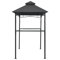 Anthracite steel BBQ gazebo with peaked roof and bar counters, measuring 7.9'x4.9'x8.4'.
