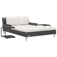 Sun Lounger Black rattan and cream white cushion