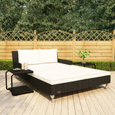 Sun Lounger Black rattan and cream white cushion