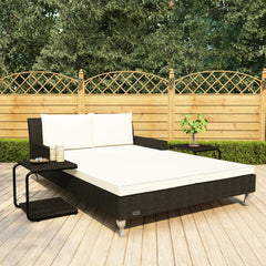 Sun Lounger Black rattan and cream white cushion