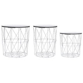 Coffee Table Set of 3 White MDF, Metal Small, Medium, Large
