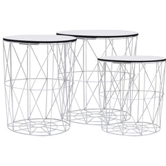 Coffee Table Set of 3 White MDF, Metal Small, Medium, Large