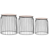 Coffee Table Set of 3 Black Metal, MDF Set of 3 Stackable