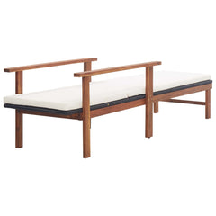 Sunlounger Black, Cream White Poly Rattan, Acacia Wood, Polyester