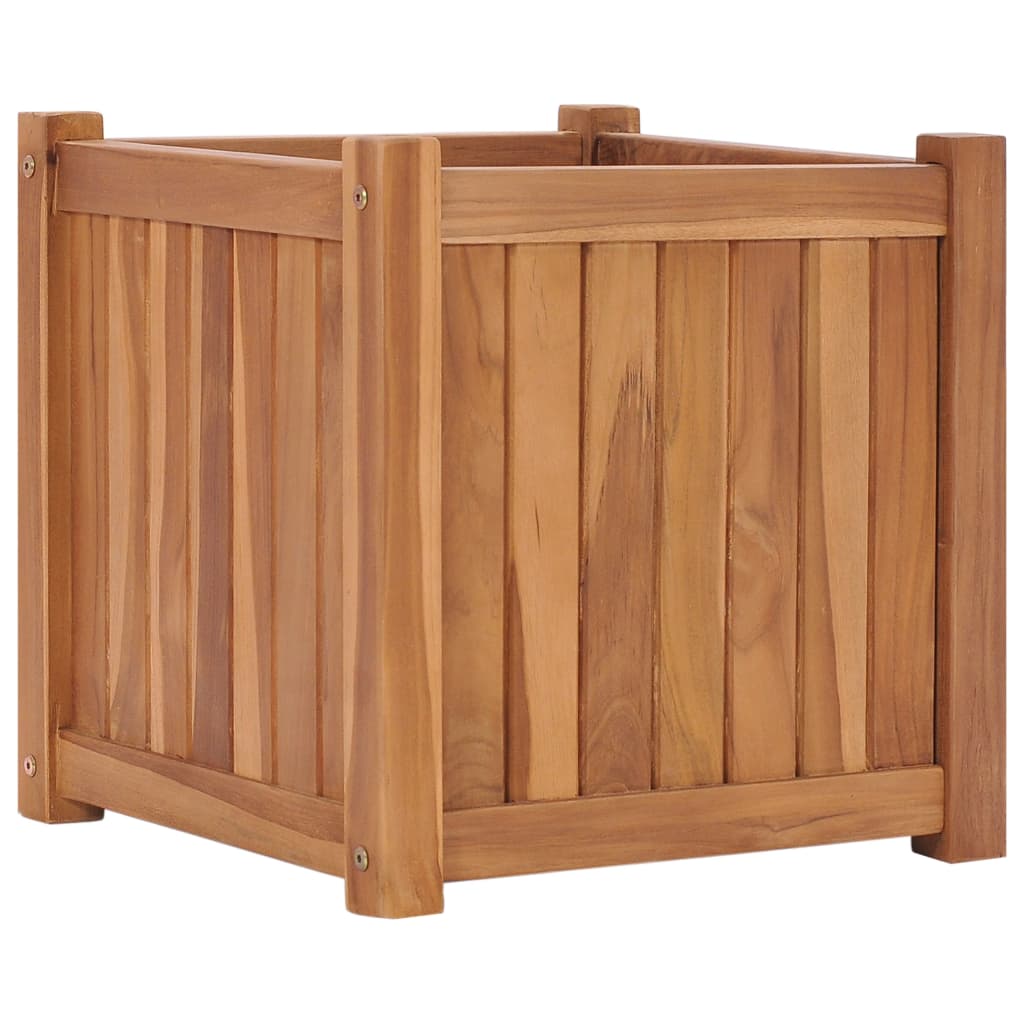 Teak wood raised garden bed with a square design, 15.7 inches, featuring smooth finish and natural grains.