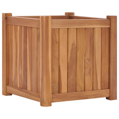 Teak wood raised garden bed with a square design, 15.7 inches, featuring smooth finish and natural grains.