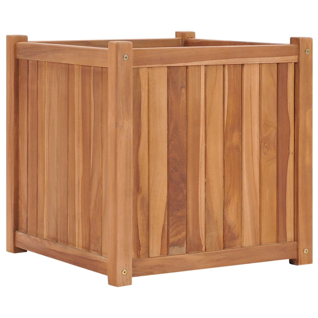 Bostome teak wood raised garden bed with a smooth surface and natural grain, 19.7 inches square.