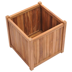 Teak wood raised garden bed with a smooth surface, measuring 19.7 inches square.