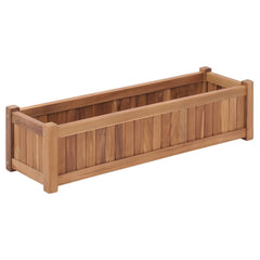 Rectangular raised garden bed planter made of solid teak wood with natural finish.
