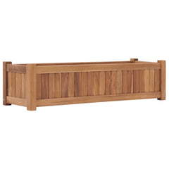 Solid teak wood raised garden bed planter, 39.4x11.8x9.8 inches, with slatted sides.