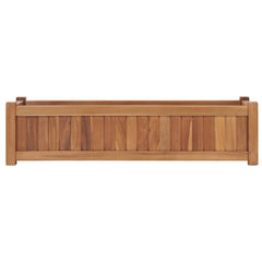 A rectangular raised garden bed planter made of solid teak wood, measuring 39.4 by 11.8 by 9.8 inches.