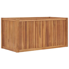Solid teak wood raised garden bed planter measuring 39.4x19.7x19.7 inches.