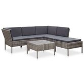 Garden Lounge Set Gray Poly Rattan, Powder-Coated Steel, Polyester