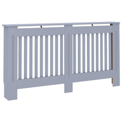 Anthracite MDF radiator cover with slatted design and top shelf, sized 59.8x7.5x32.1 cm.