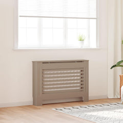 Bostome MDF radiator cover with slatted design and a top shelf in a neutral room setting
