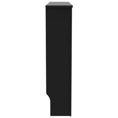 Black MDF radiator cover with slatted design, measuring 44.1x7.5x32.1 inches.