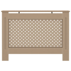 Brown MDF radiator cover with slatted design, measuring 44.1x7.5x32.1 inches.