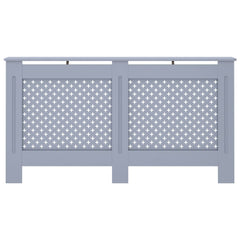 Anthracite MDF radiator cover measuring 59.8x7.5x32.1 inches with slatted panels and shelf.