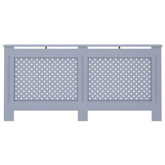 Anthracite MDF radiator cover with slatted panels, measuring 67.7x7.5x32.1 cm.