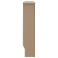Side view of beige slatted MDF radiator cover, 67.7x7.5x32.1 inches.