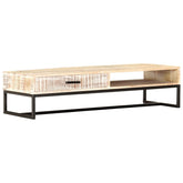 Coffee Table White Solid Acacia Wood, Powder-Coated Steel Large