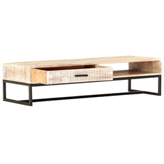 Coffee Table White Solid Acacia Wood, Powder-Coated Steel Large