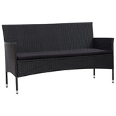 3-Seater Patio Sofa with Cushions Black Poly Rattan