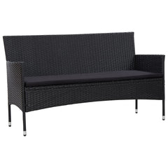 3-Seater Patio Sofa with Cushions Black Poly Rattan
