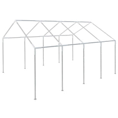 White steel-frame party marquee tent measuring 26.2 by 13.1 feet.
