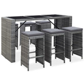 Garden Bar Set Grey PE rattan 7 Piece Set Removable Covers