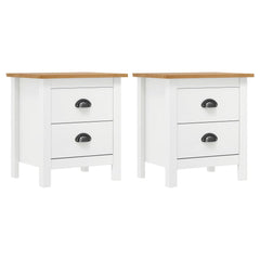 Bedside Cabinet Set of 2 White and Honey Brown Solid Pine Wood