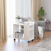 Side Table White Engineered wood Portable Side Table