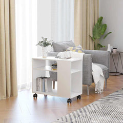 Side Table White Engineered wood Portable Side Table