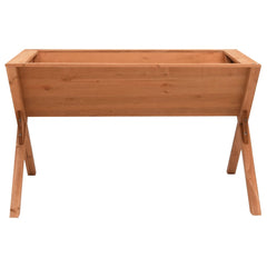 Wooden firwood cone-shaped planter with X-shaped legs, 35.4x21.7x22 inches.