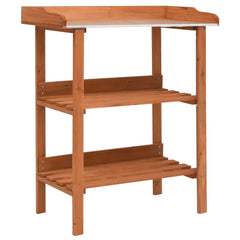 3-tier wooden plant stand with firwood frame and galvanized shelves, 29.9x14.6x35 inches.