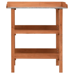 3-tier firwood plant stand with galvanized shelves, 29.9x14.6x35 inches.