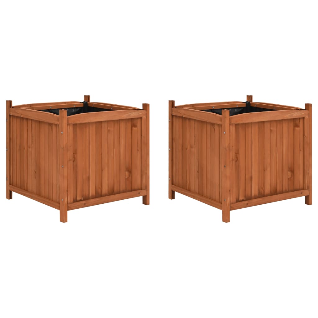 Set of 2 firwood raised garden planters, 19.7x19.7x19.7 inches, with polyester lining.