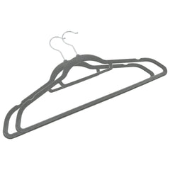 Gray velvet anti-slip clothes hangers with rotating hooks and trouser bar.