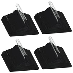 Set of 100 black velvet anti-slip clothes hangers with metal hooks and notches.