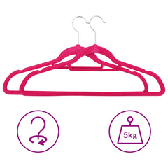 Pack of 100 pink velvet anti-slip clothes hangers with swivel hooks, supporting 5kg each.