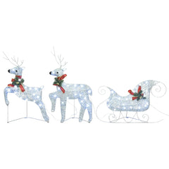 Reindeer and Sleigh Christmas Decoration Set of 2 Silver, Red