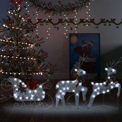 Reindeer and Sleigh Christmas Decoration Set of 2 Silver, Red