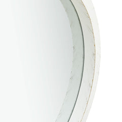 15.7-inch round white wall mirror with adjustable faux leather strap.