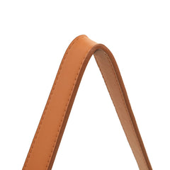 Silver 15.7-inch round wall mirror with brown faux leather strap.