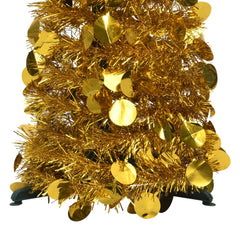 4ft gold artificial Christmas tree made of PET material with a pop-up design for easy setup.