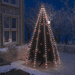 Net of 300 warm white LED lights draped evenly over a 118-inch Christmas tree outdoors at night.