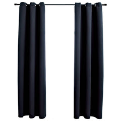 Blackout Curtains with Rings 2 pcs Black 37x63 Fabric