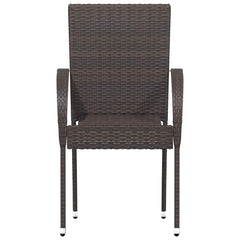 Dining Chair Set of 6 Brown PE Rattan, Powder-Coated Steel