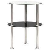 Side Table Clear and Black Tempered Glass, Stainless Steel Compact